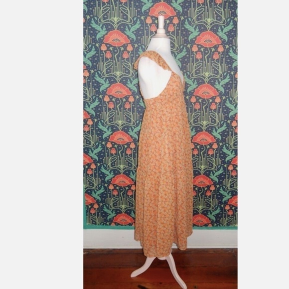 Madewell Orange Georgette Ruffle-Sleeve Tiered Midi Dress in Daisy Meadow Nwt 4 - Picture 6 of 7